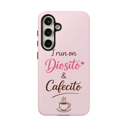 I Run on Diosito y Cafecito Phone Case, Pink Aesthetic Latina Faith Coffee Case, Girly Protective iPhone Samsung Cover