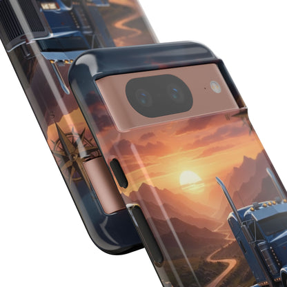 Semi Truck Sunset Phone Case | Trucker Gift | Diesel Truck Highway Road iPhone & Samsung Tough Protective Case