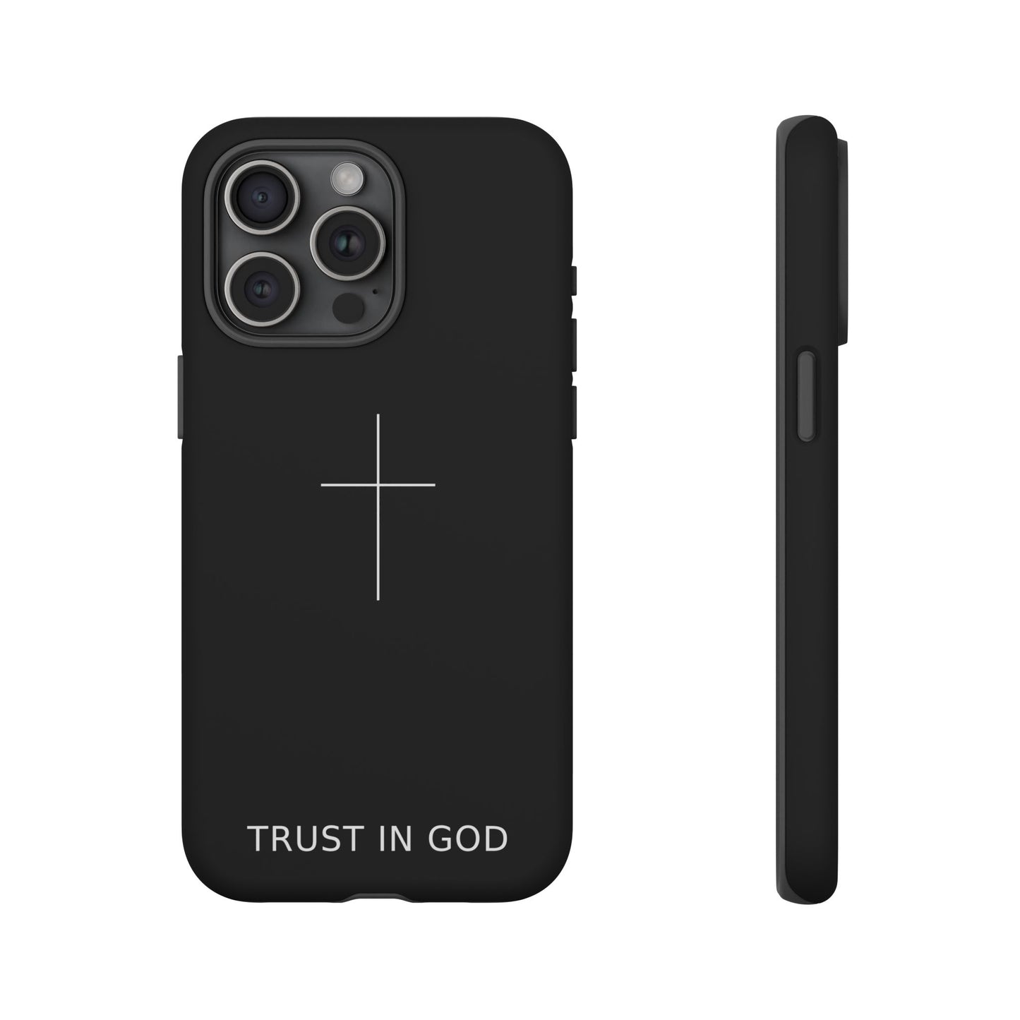 Trust in God Phone Case Minimal Cross Christian Black Tough Cover