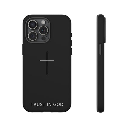 Trust in God Phone Case Minimal Cross Christian Black Tough Cover