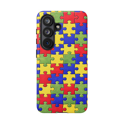 Colorful Puzzle Phone Case, Autism Awareness Jigsaw Design, Tough Protective Case, iPhone & Samsung Case, Vibrant Puzzle Pattern