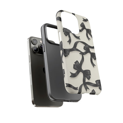 Black Ribbon Bow Phone Case, Minimal Bow Pattern Tough Protective Case