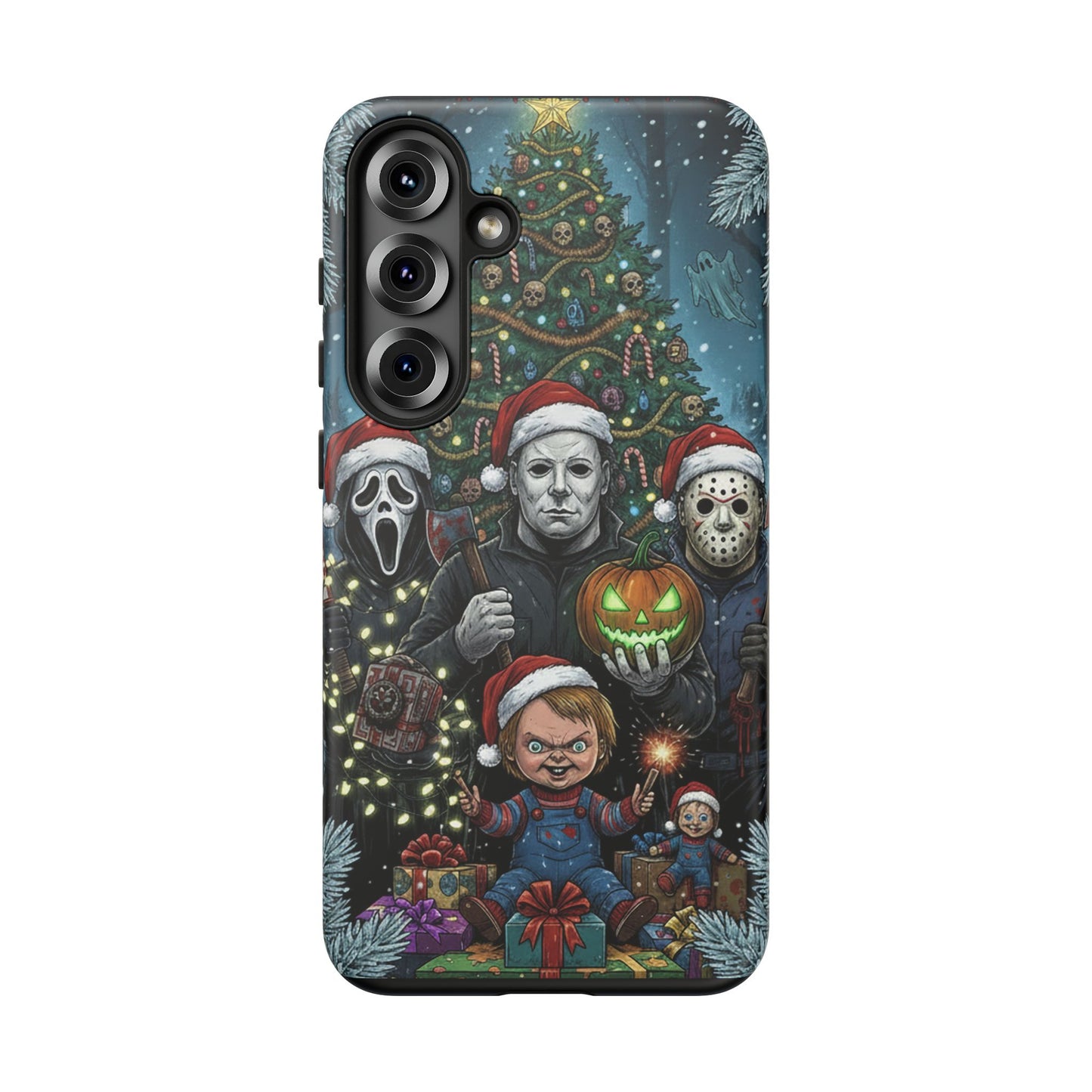 Christmas Horror Phone Case – Festive Slasher Collage Tough Case (iPhone, Samsung, Pixel)