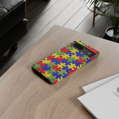 Colorful Puzzle Phone Case, Autism Awareness Jigsaw Design, Tough Protective Case, iPhone & Samsung Case, Vibrant Puzzle Pattern