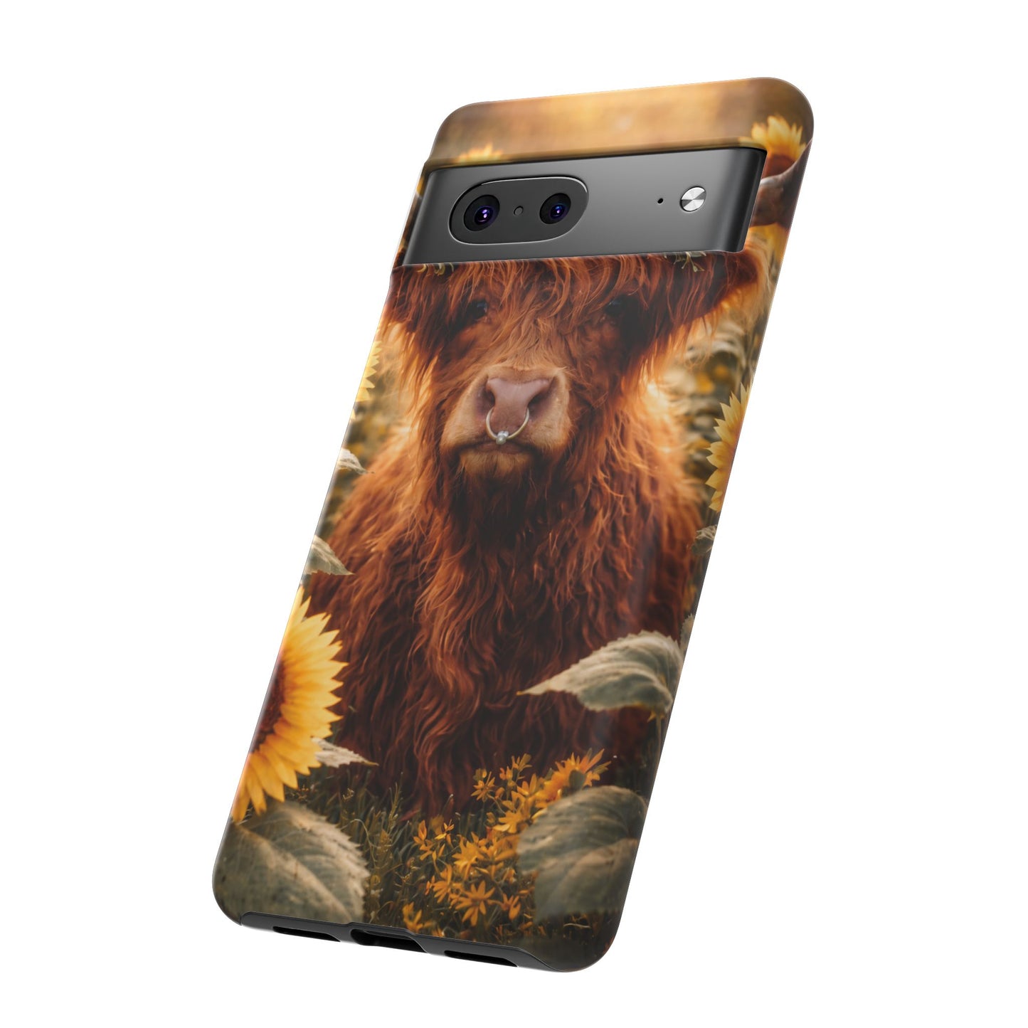 Highland Cow Sunflower Phone Case | Floral Farmhouse iPhone, Samsung Galaxy and Pixel Cover