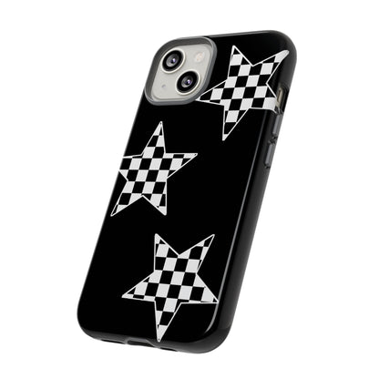 Checkered Star Tough Phone Case – Black Retro Graphic Protective Cover for Iphone, Samsung Galaxy and Pixel