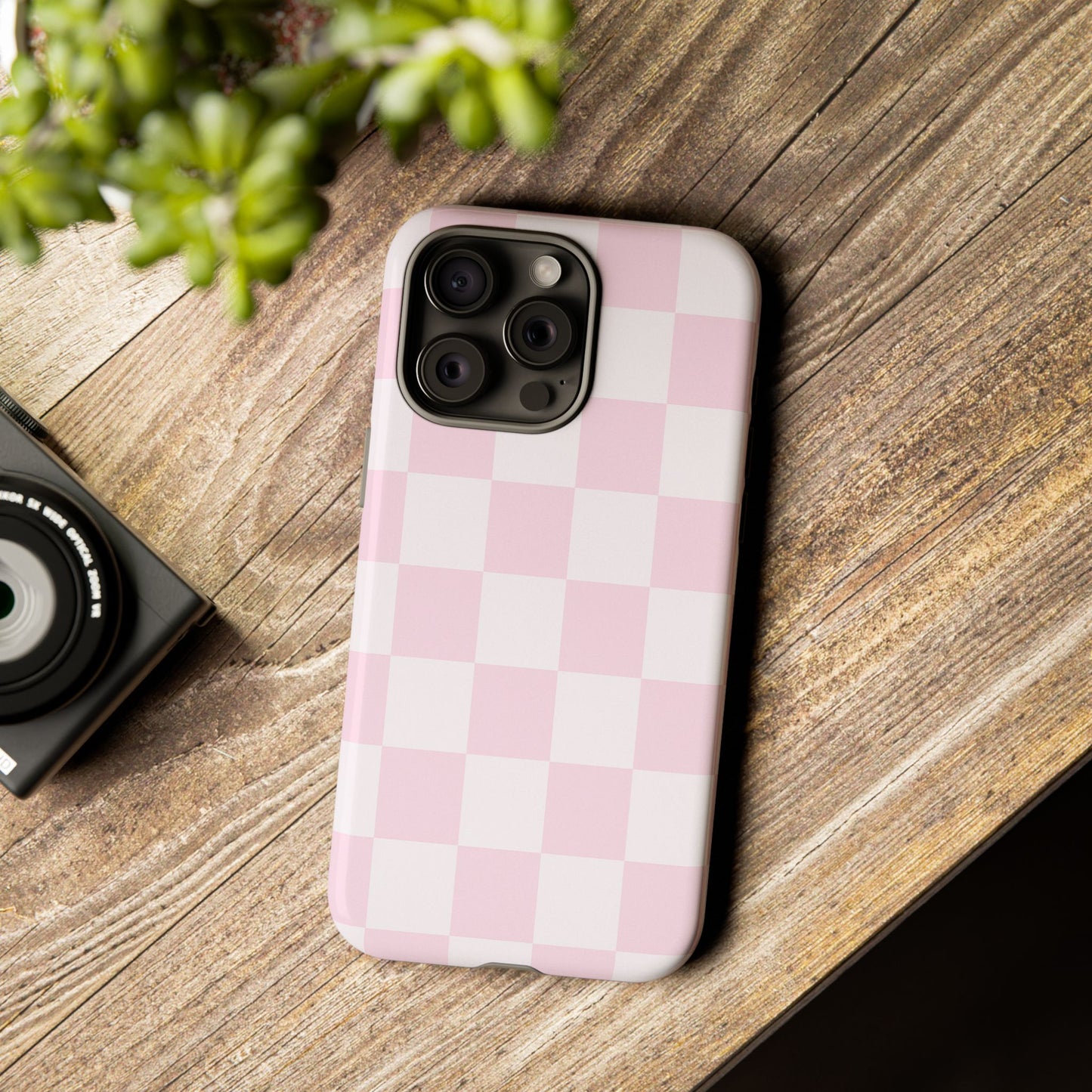 Light Pink Checkerboard Phone Case | Pastel Aesthetic Checkered iPhone & Samsung Tough Case