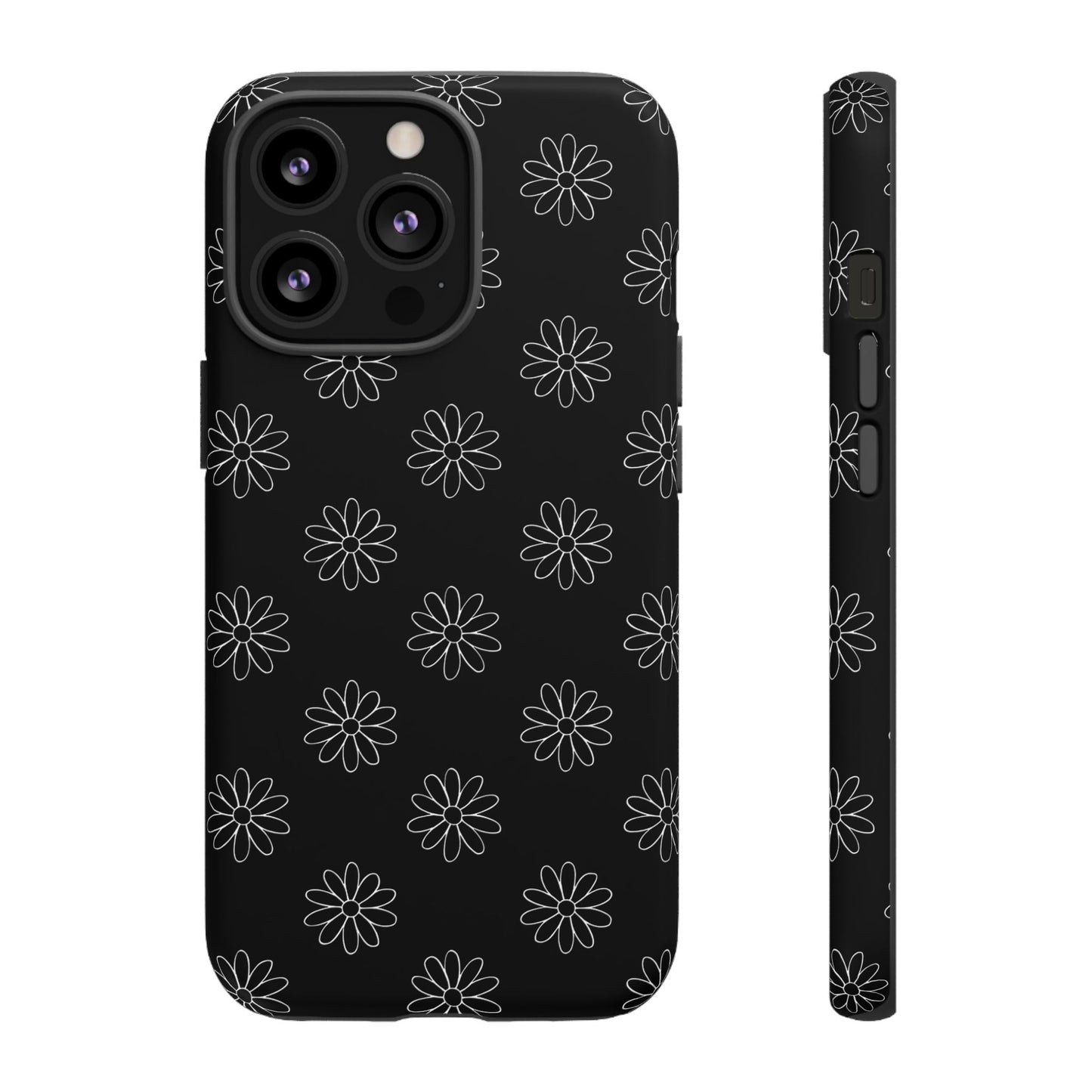 Black Daisy Floral Phone Case – Slim Protective Tough Case for Iphone, Samsung Galaxy and Pixel