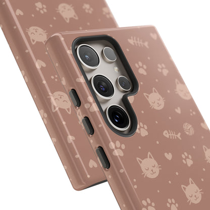 Cute Cat Pattern Phone Case | Paw Prints, Fishbone & Yarn Design Tough Case