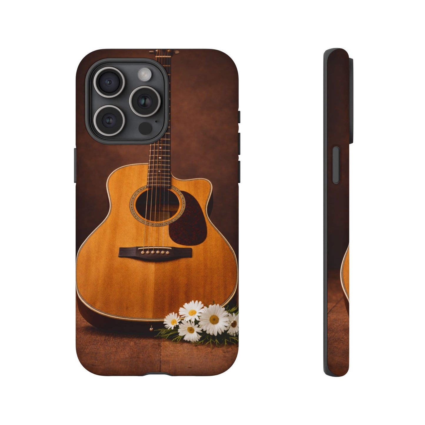 Acoustic Guitar Daisy Phone Case | Rustic Music Lover Tough Cover