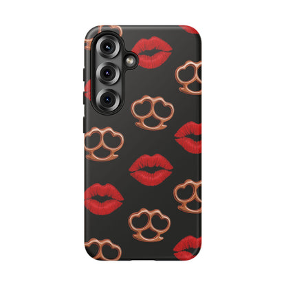 Red Lipstick & Knuckle Duster Phone Case | Bold Kiss Print Tough Protective Cover for Iphone, Samsung Galaxy and Pixel