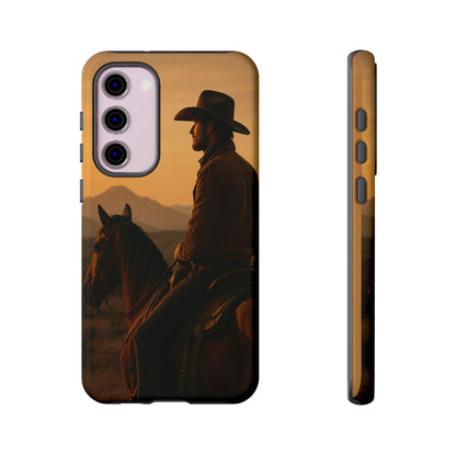 Western Cowboy Sunset Phone Case | Horse Rider Desert Aesthetic Tough Protective Case