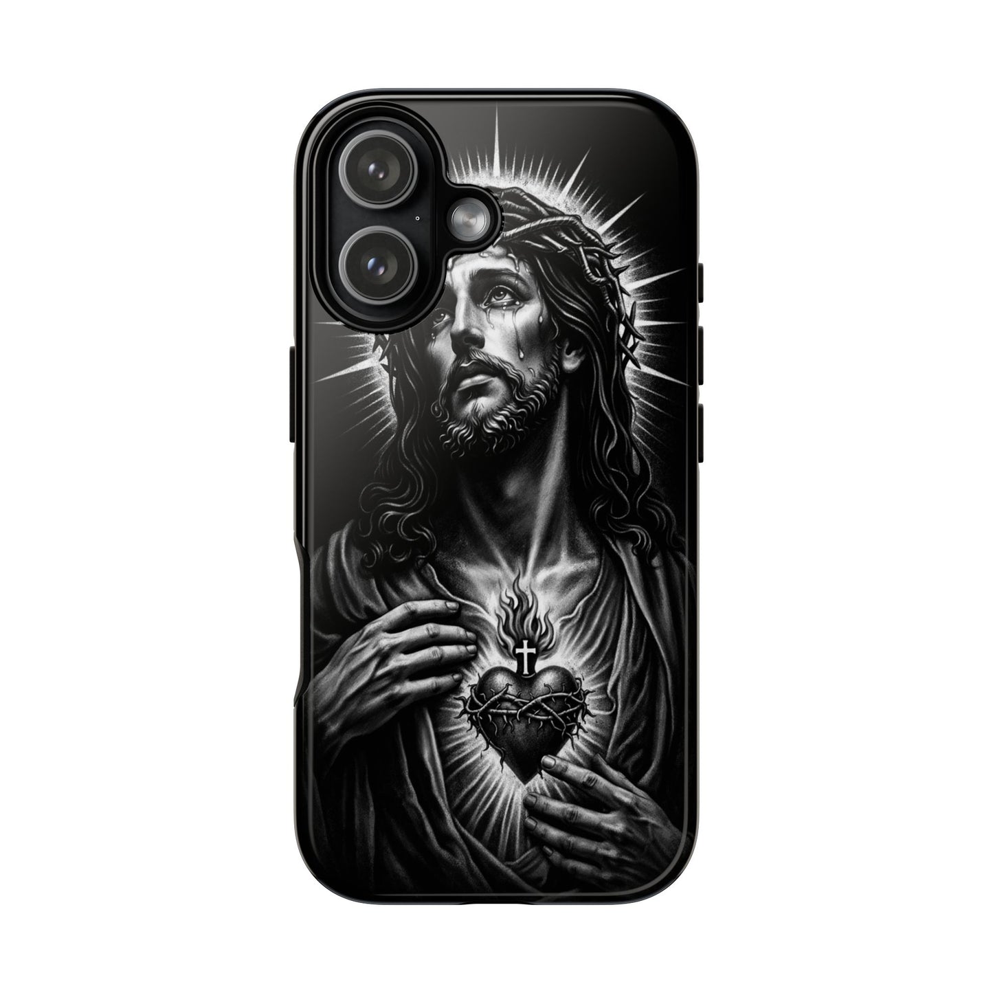 Jesus Sacred Heart Phone Case Black White Christian Faith Aesthetic