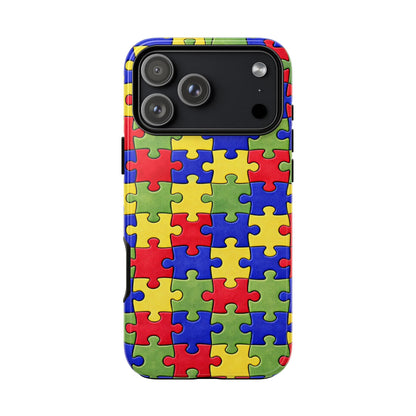 Colorful Puzzle Phone Case, Autism Awareness Jigsaw Design, Tough Protective Case, iPhone & Samsung Case, Vibrant Puzzle Pattern