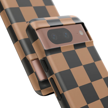 Brown Checkered Phone Case | Aesthetic Checkerboard iPhone & Samsung Tough Case