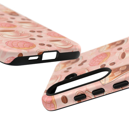 Cute Coffee & Pink Concha Phone Case – Coffee Lover Aesthetic Latte Pattern Tough Case