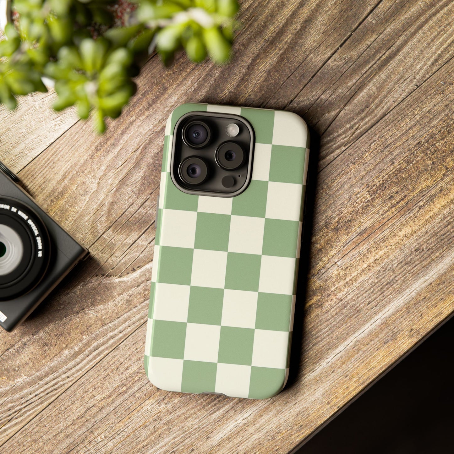 Sage Green Checkerboard Phone Case | Minimal Aesthetic Checkered iPhone & Samsung Tough Case