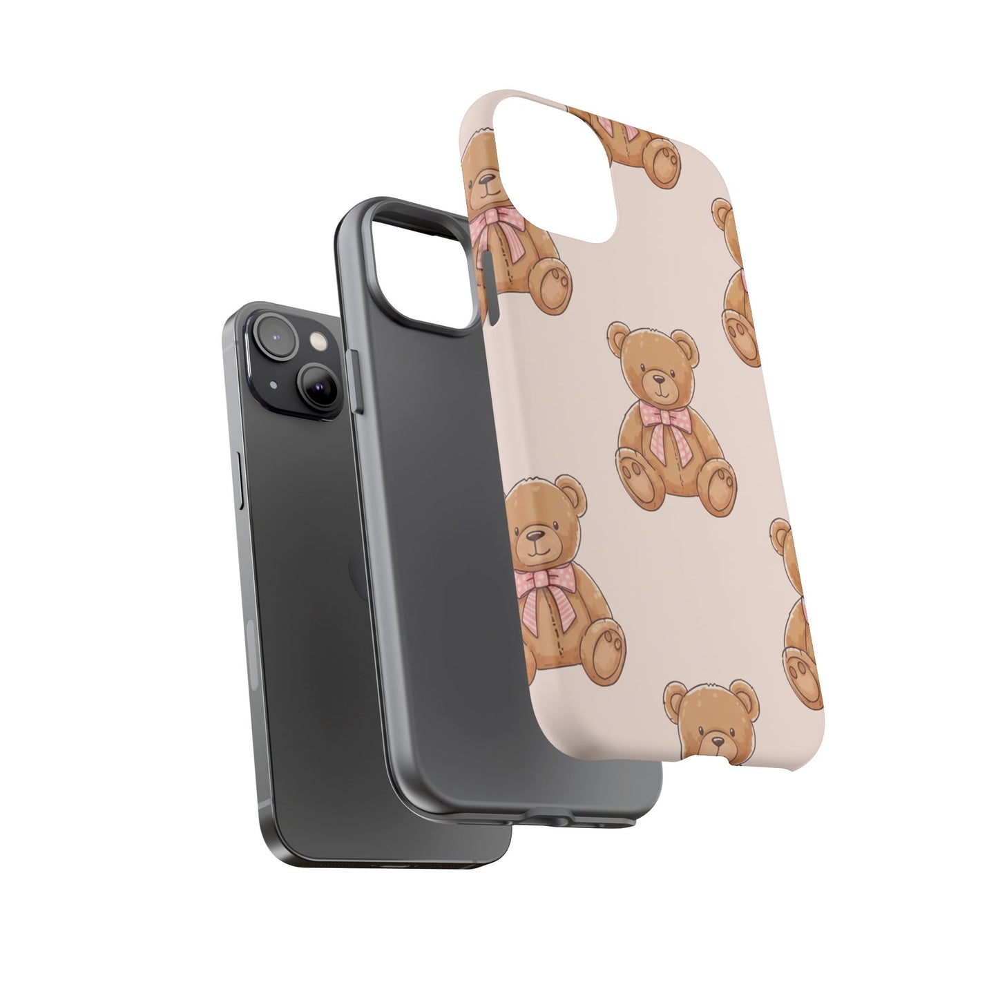 Teddy Bear Phone Case | Cute Coquette Aesthetic Pink Bear Pattern Case | Kawaii Soft Girl iPhone & Samsung Tough Protective Case