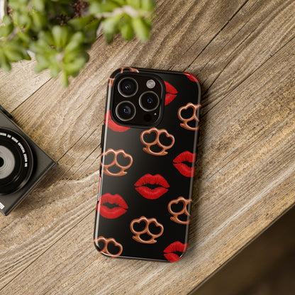 Red Lipstick & Knuckle Duster Phone Case | Bold Kiss Print Tough Protective Cover for Iphone, Samsung Galaxy and Pixel