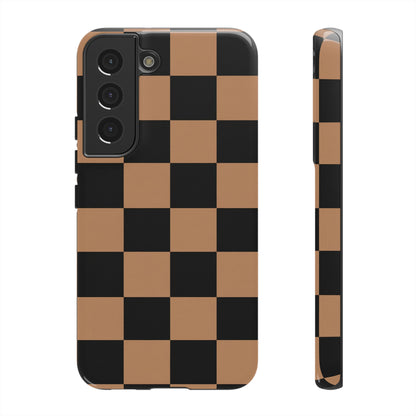 Brown Checkered Phone Case | Aesthetic Checkerboard iPhone & Samsung Tough Case