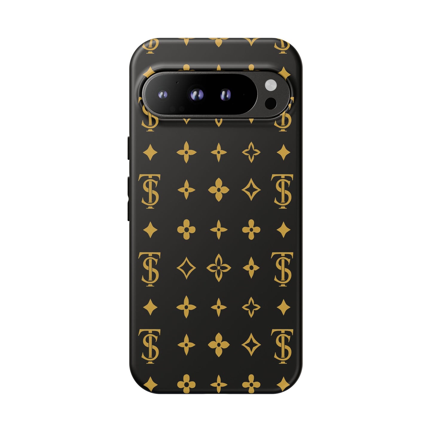 Gold Monogram Pattern Tough Phone Case | Black & Gold Luxury Design for Iphone, Samsung Galaxy and Pixel