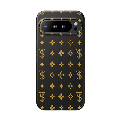 Gold Monogram Pattern Tough Phone Case | Black & Gold Luxury Design for Iphone, Samsung Galaxy and Pixel