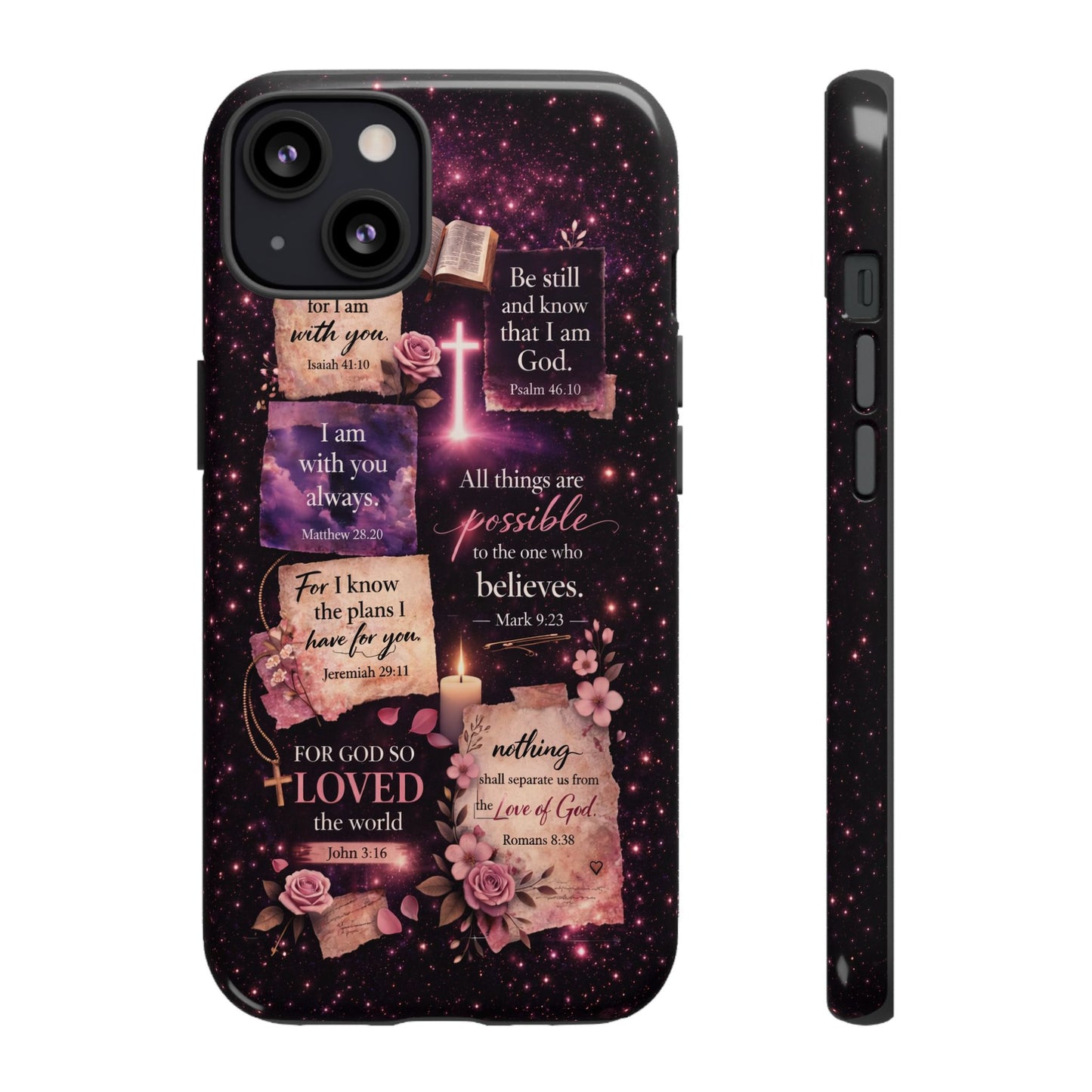 Christian Bible Verse Phone Case Pink Floral Faith Tough Protective Cover Gift