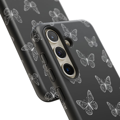 White Butterfly Pattern Phone Case – Dark Aesthetic Monochrome Tough Cover