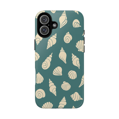 Seashell Pattern Phone Case | Teal Coastal Shells Tough Case for Iphone, Samsung Galaxy and Pixel