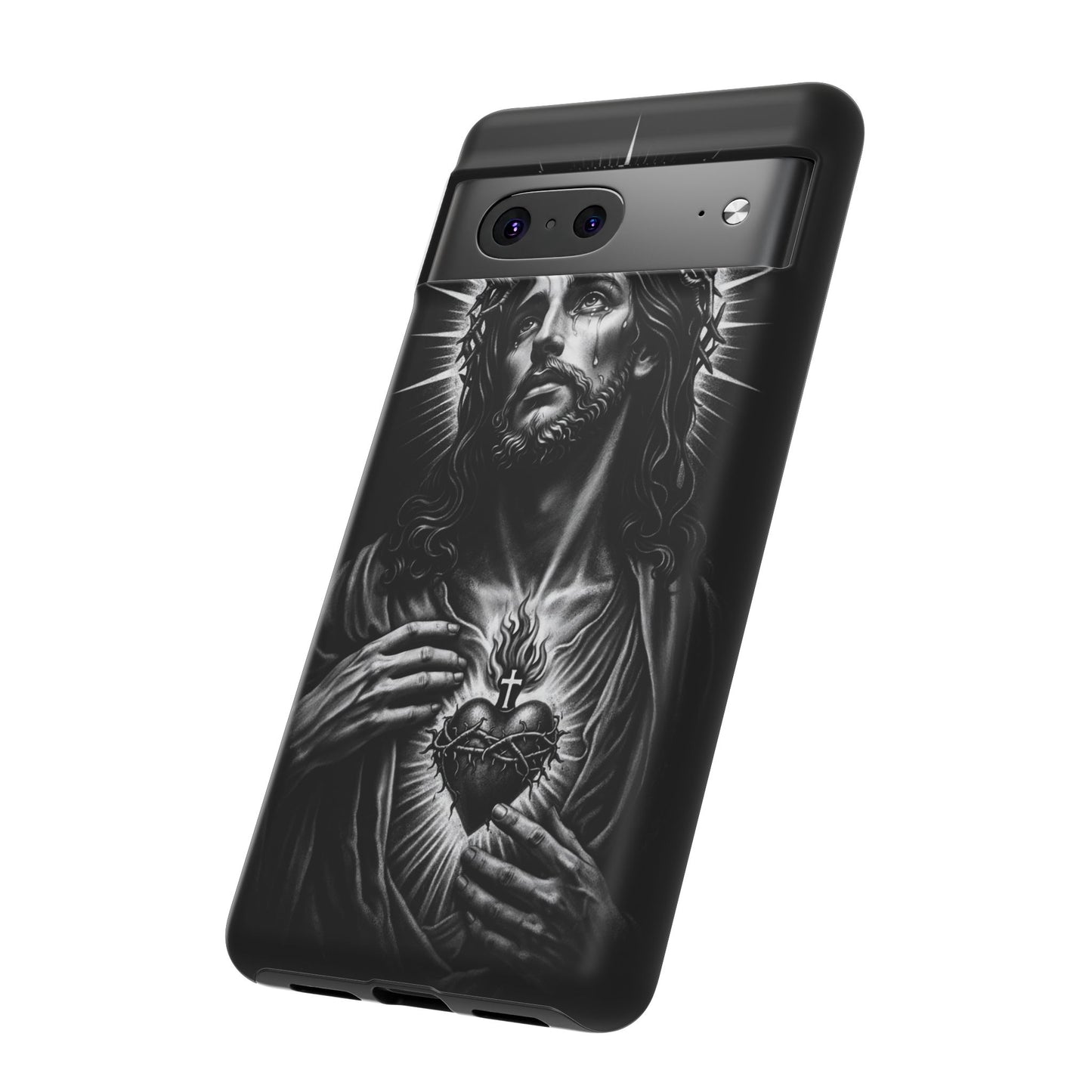 Jesus Sacred Heart Phone Case Black White Christian Faith Aesthetic