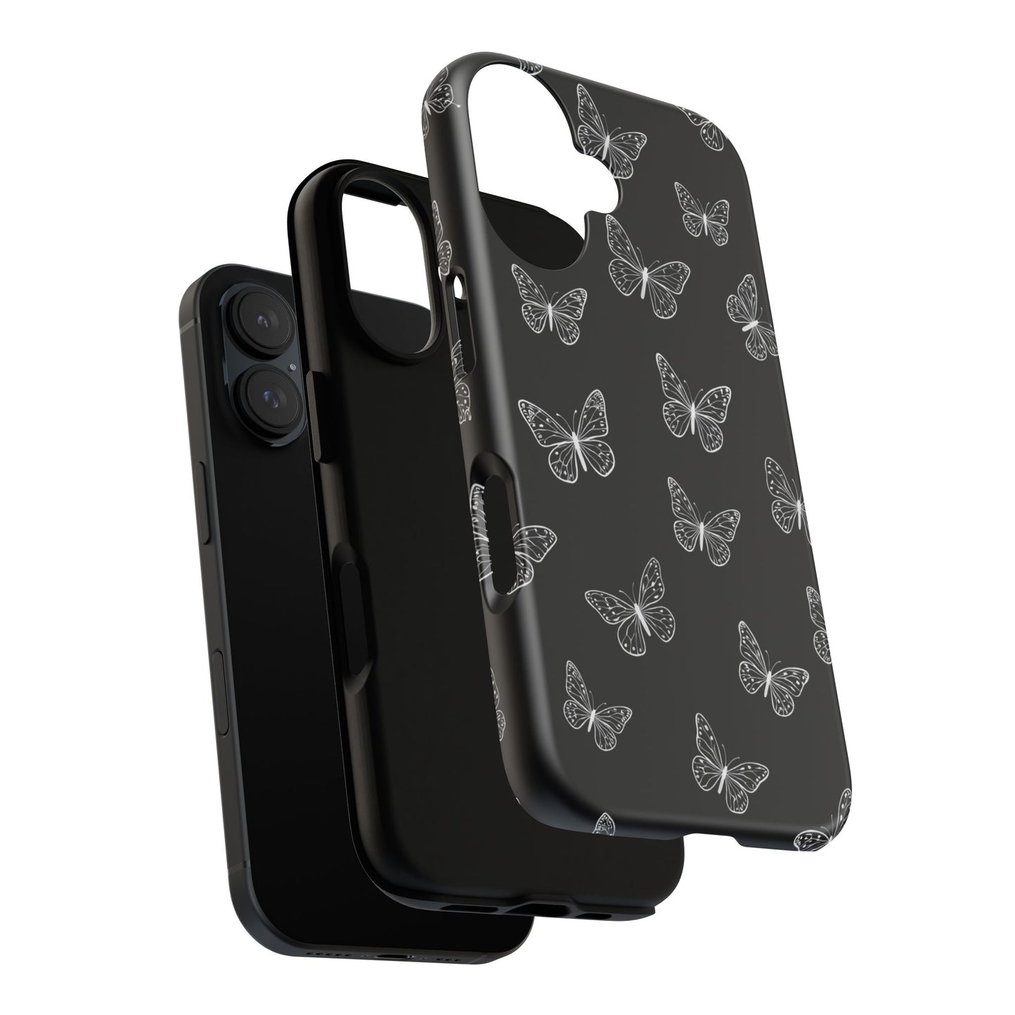 White Butterfly Pattern Phone Case – Dark Aesthetic Monochrome Tough Cover