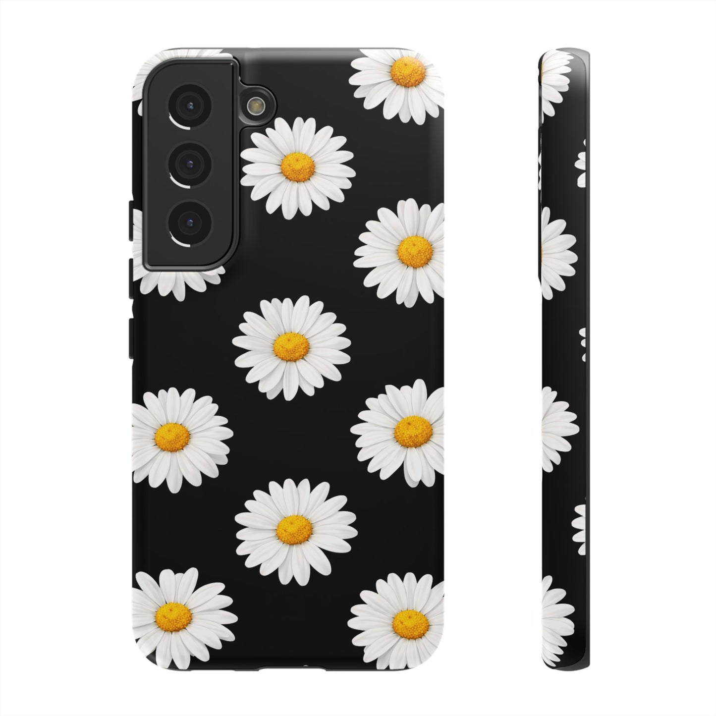 Black Daisy Floral Tough Phone Case – Cute Protective Cover for Iphone, Samsung Galaxy and Pixel