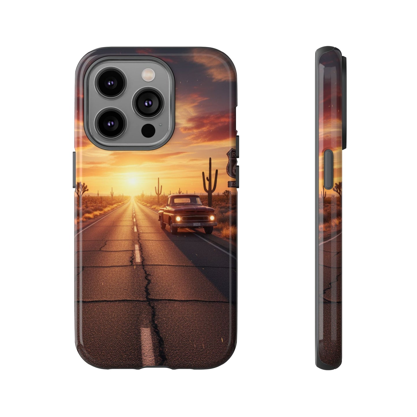 Route 66 Sunset Desert Highway Phone Case – Road Trip Travel Aesthetic Tough Case