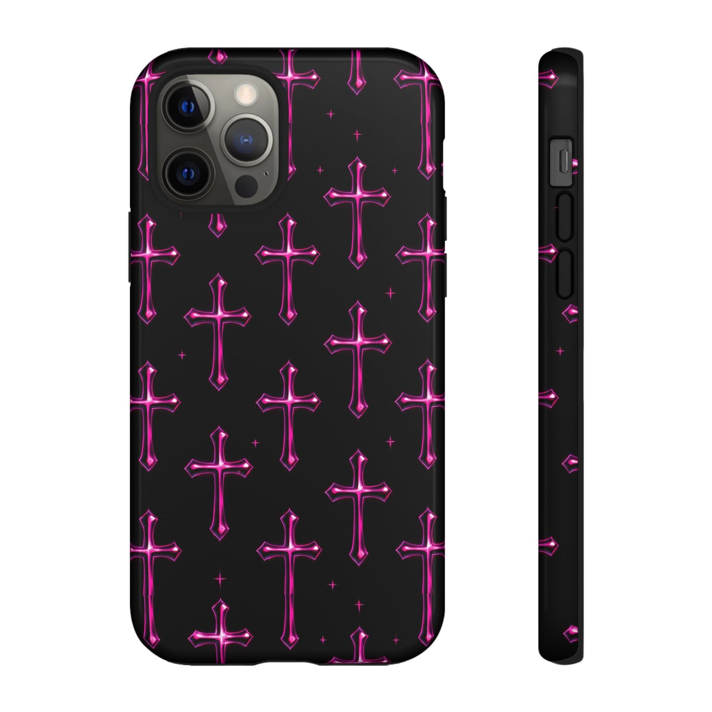 Neon Pink Cross Pattern Phone Case | Tough Protective Case for Iphone, Samsung Galaxy and Pixel