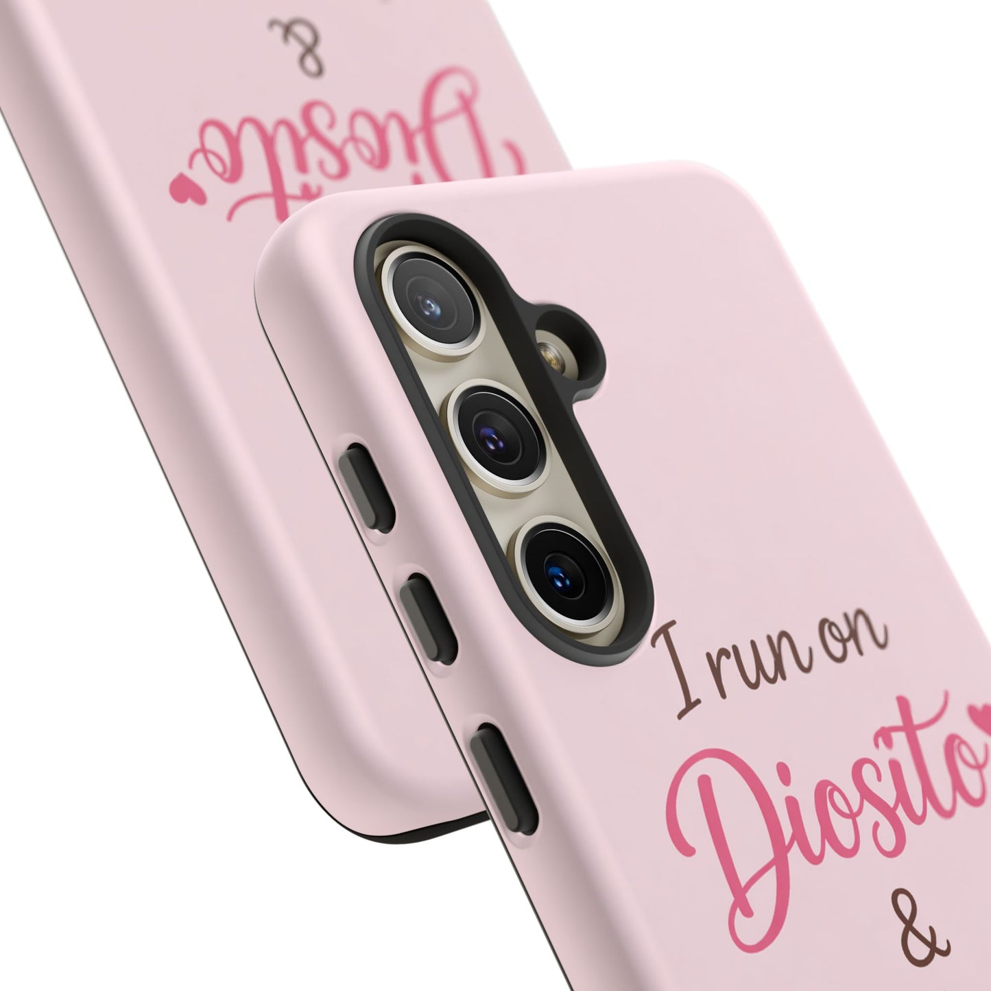 I Run on Diosito y Cafecito Phone Case, Pink Aesthetic Latina Faith Coffee Case, Girly Protective iPhone Samsung Cover