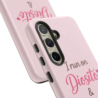 I Run on Diosito y Cafecito Phone Case, Pink Aesthetic Latina Faith Coffee Case, Girly Protective iPhone Samsung Cover