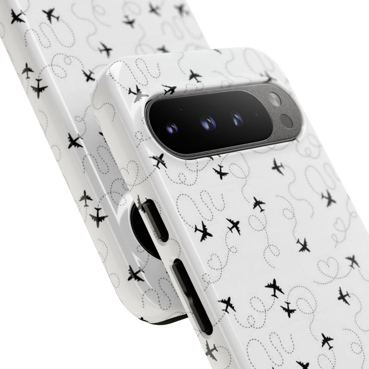 Minimal Paper Airplane Pattern Phone Case – Black White Aesthetic Tough Cover