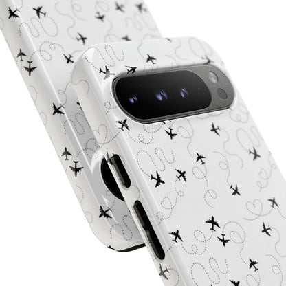 Minimal Paper Airplane Pattern Phone Case – Black White Aesthetic Tough Cover