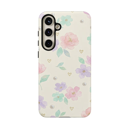 Pastel Floral Phone Case – Coquette Watercolor Flower Hearts Tough Case (iPhone, Samsung, Pixel)