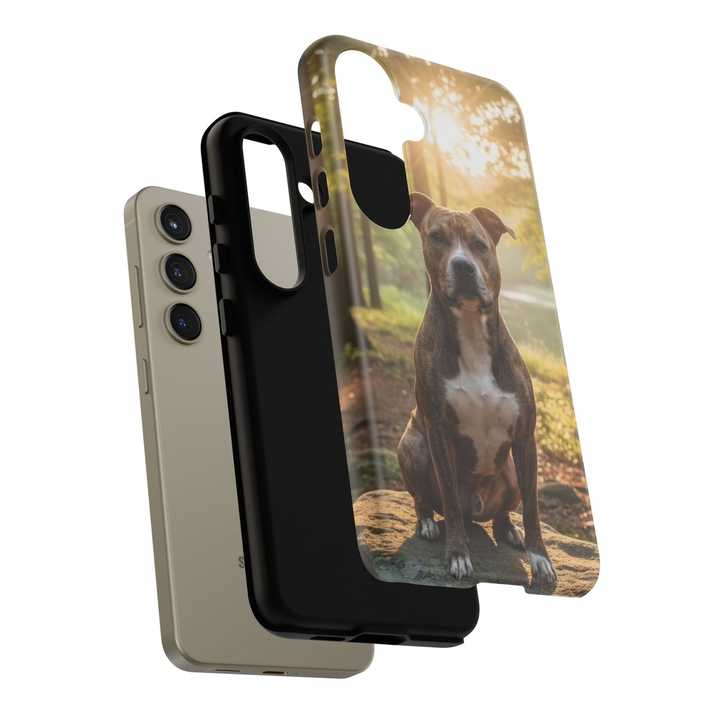 Pitbull Portrait Phone Case | Dog Lover Tough Case, Sunset Forest