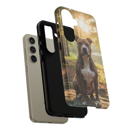 Pitbull Portrait Phone Case | Dog Lover Tough Case, Sunset Forest