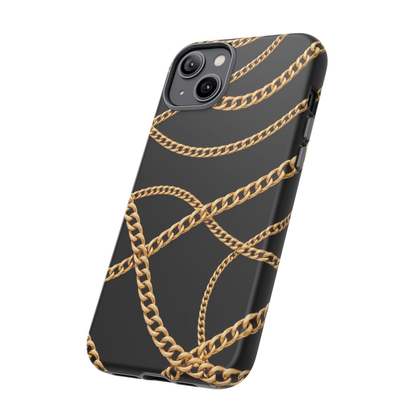 Luxury Gold Chain Phone Case – Black Designer Style Tough Protective Cover for Iphone, Samsung Galaxy and Pixel