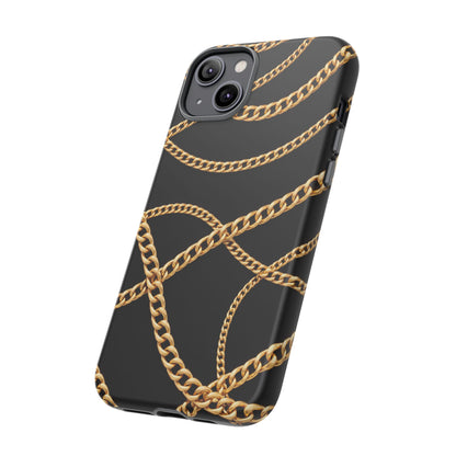 Luxury Gold Chain Phone Case – Black Designer Style Tough Protective Cover for Iphone, Samsung Galaxy and Pixel