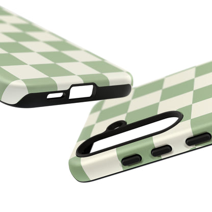 Sage Green Checkerboard Phone Case | Minimal Aesthetic Tough Case