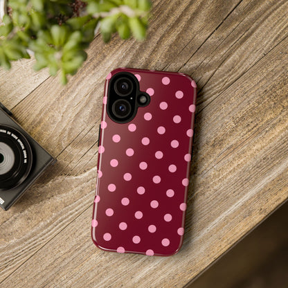 Pink Polka Dot Phone Case – Cute Aesthetic Tough Protective Phone Cover for Iphone, Samsung Galaxy and Pixel