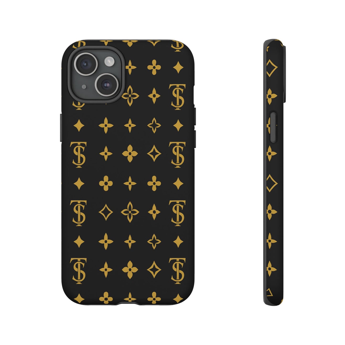 Gold Monogram Pattern Tough Phone Case | Black & Gold Luxury Design for Iphone, Samsung Galaxy and Pixel