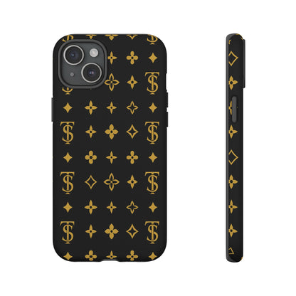 Gold Monogram Pattern Tough Phone Case | Black & Gold Luxury Design for Iphone, Samsung Galaxy and Pixel