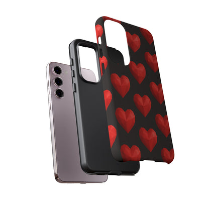 Red Heart Phone Case – Geometric Heart Pattern Tough Case (Black)