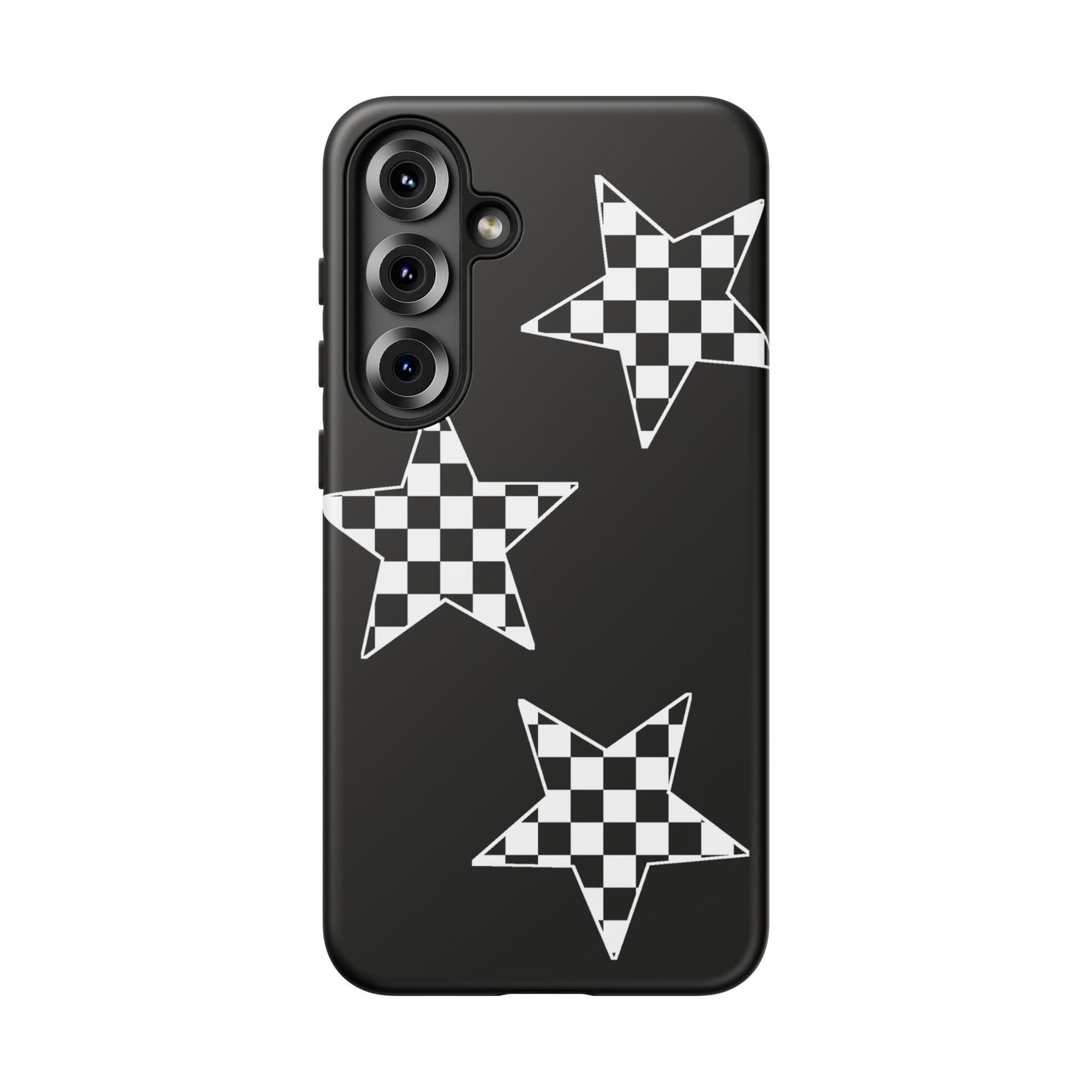 Checkered Star Tough Phone Case – Black Retro Graphic Protective Cover for Iphone, Samsung Galaxy and Pixel