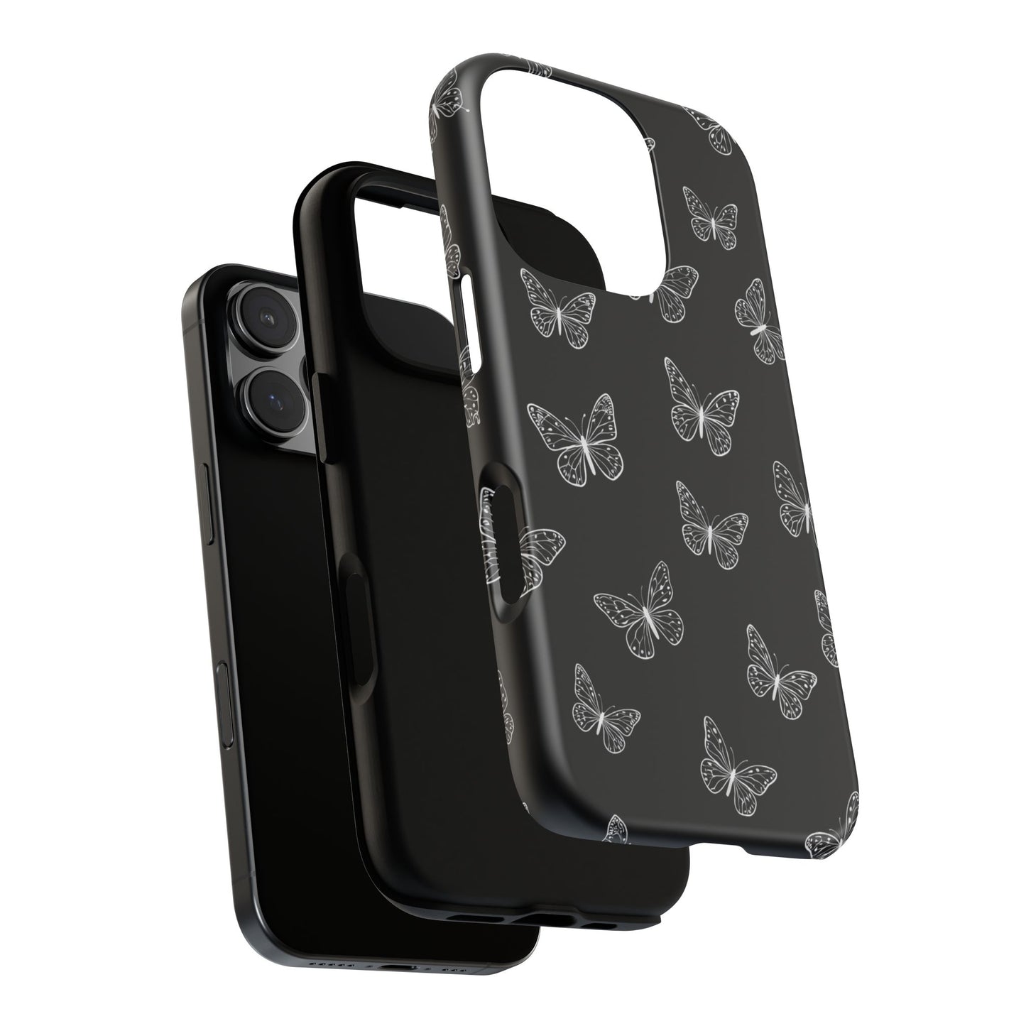 White Butterfly Pattern Phone Case – Dark Aesthetic Monochrome Tough Cover